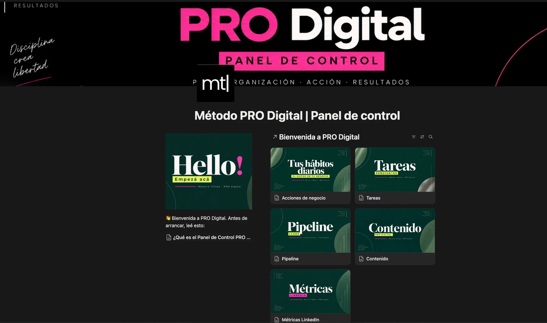 Panel de control del Programa PRO Digital